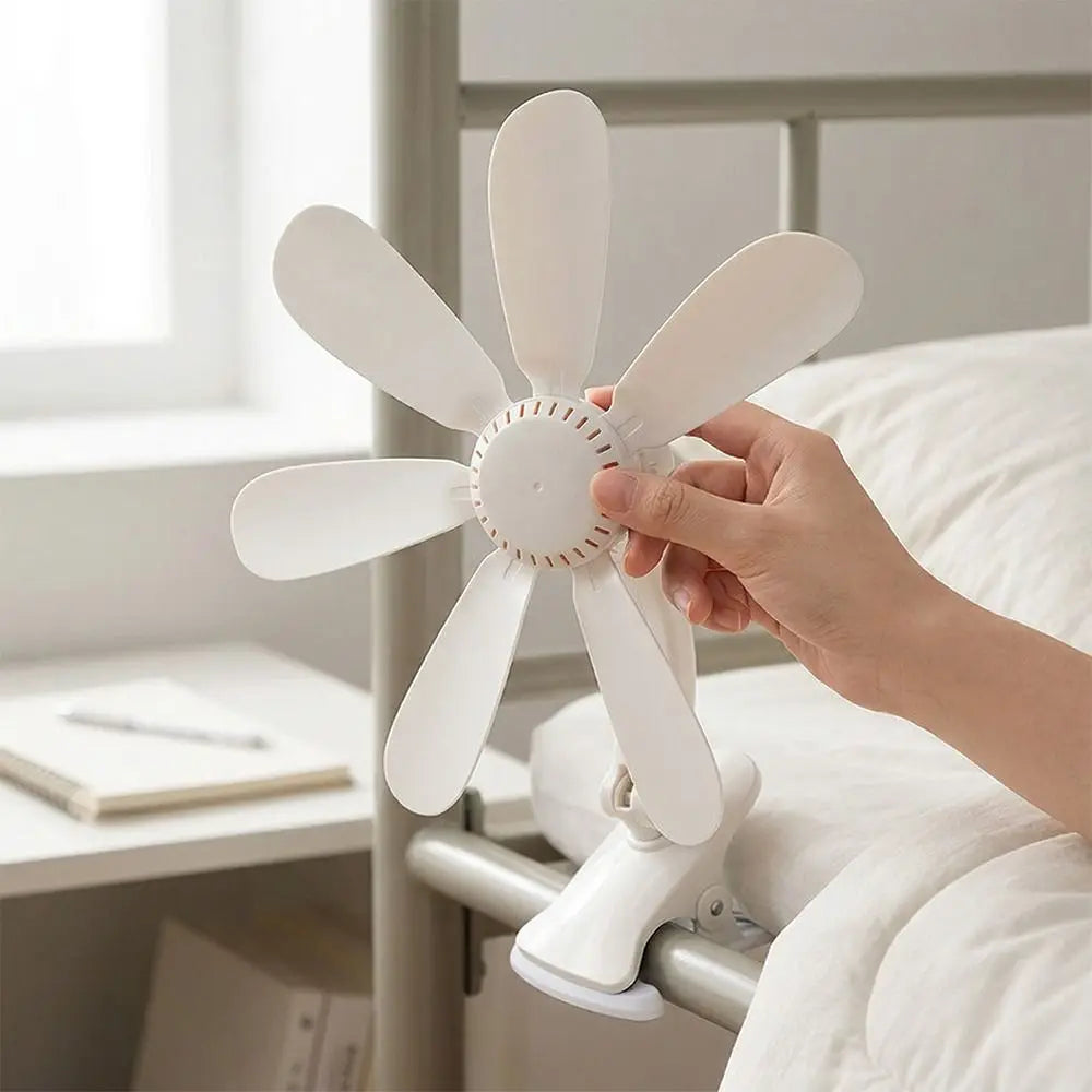 Strong Wind Portable Clip Fan Hollow-out Design Clip Fan Small Personal Fan Powerful Airflow Seven Leaves Personal Cooling Fan