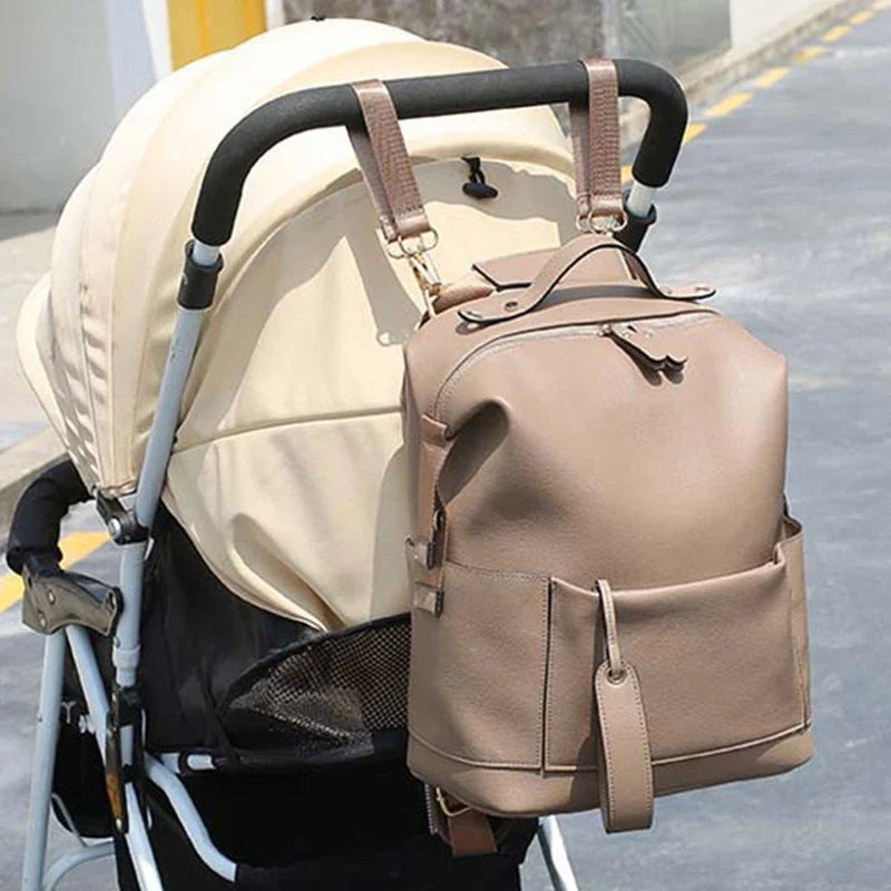 Chic Large Vegan Leather Diaper Bag with Changing Pad