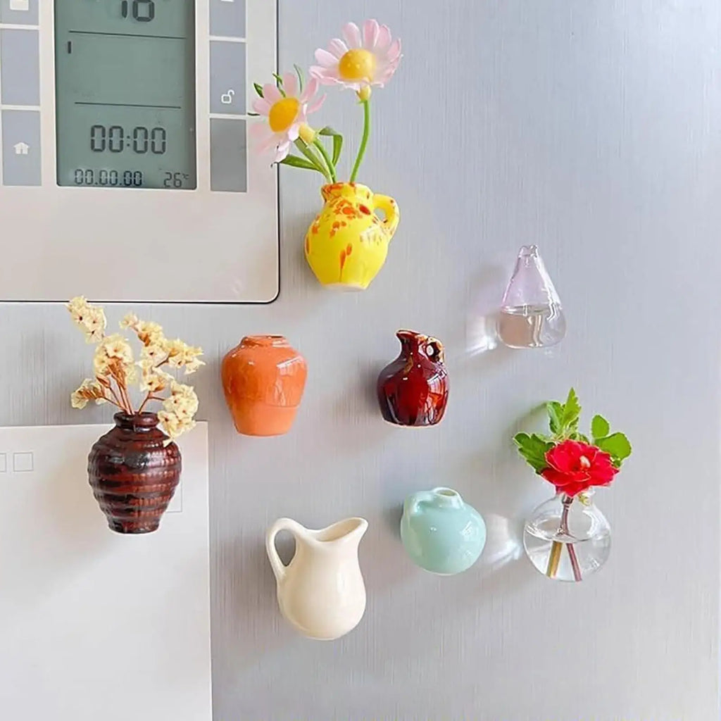 Fridge Vase Tiny Flower Vase Magnets for Fridge 8 Pieces Resin Funny Plant Pots Kitchen Decor for Refrigerator Home Decorations