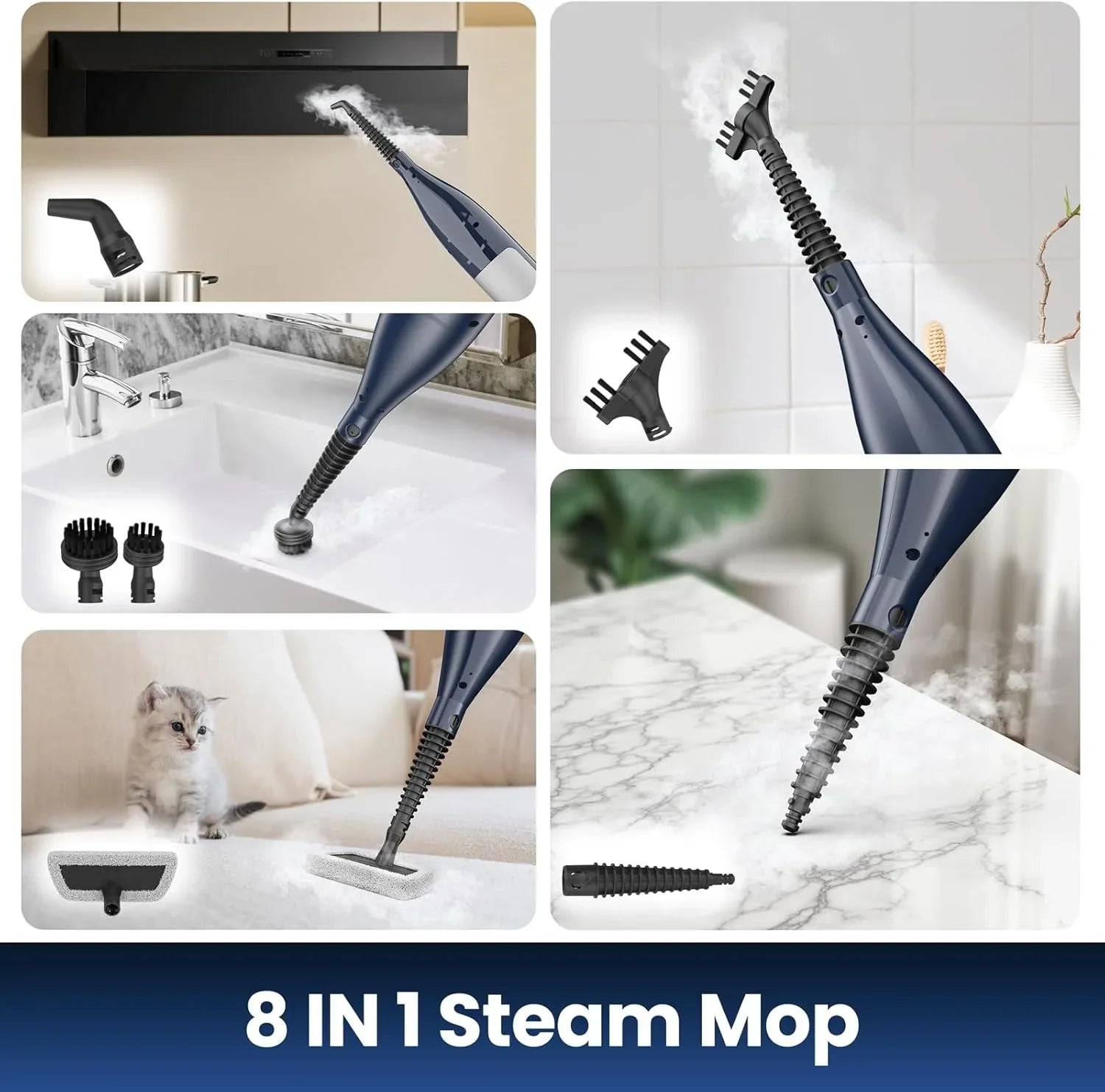 VM6 Steam Mop Cleaner with Rotating Mop Pads 1300W Powerful Floor Steamer 10 in 1 Lightweight Spin Mop High Temperature with Steam Blaster Technology LED Headlights for Home Hardwood Marble Floors