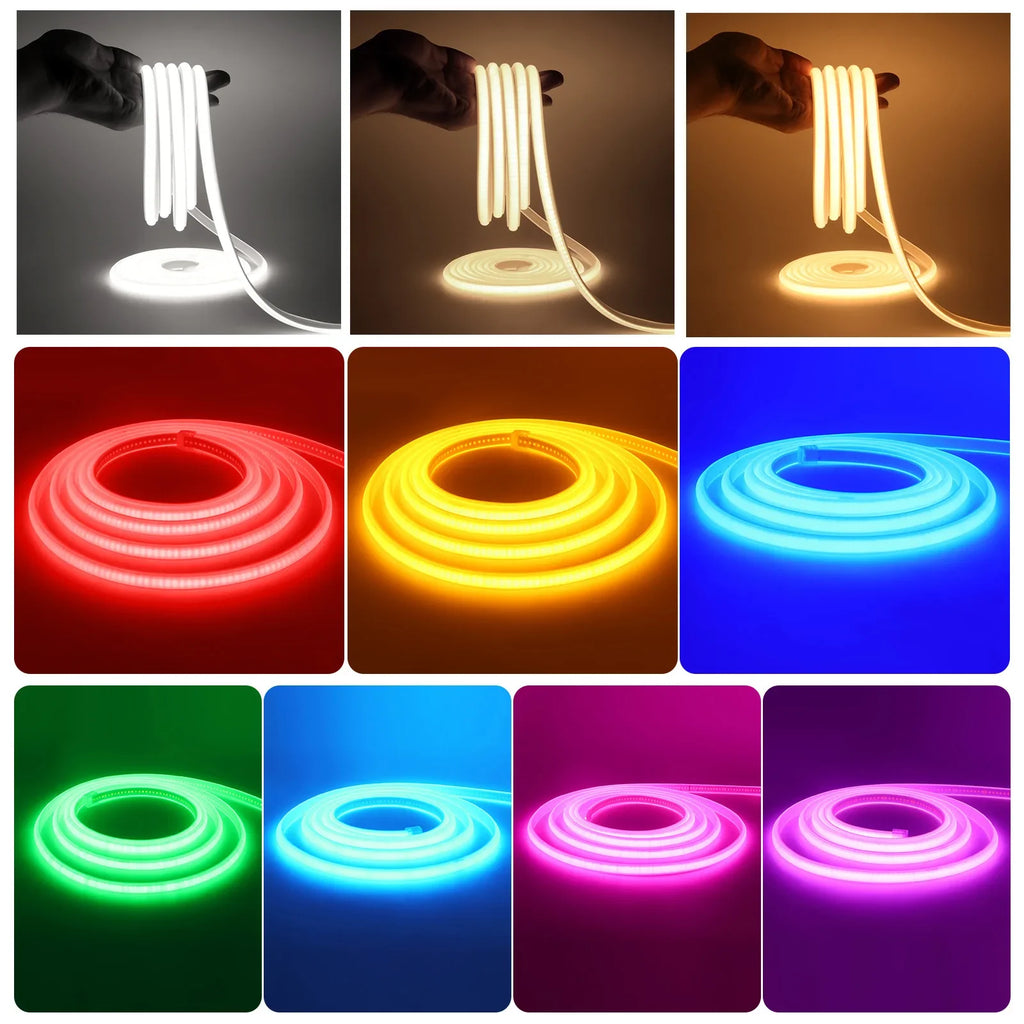 AC 220V COB Neon Light 288Leds/M White Red Ice Blue Pink Yellow Purple Green High Bright CRI RA90 Waterproof Ribbon LED Strip