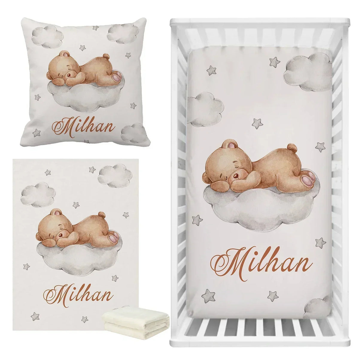 Sleeping Bear Custom Name Crib Bedding - PillowCase (40x40CM) product view
