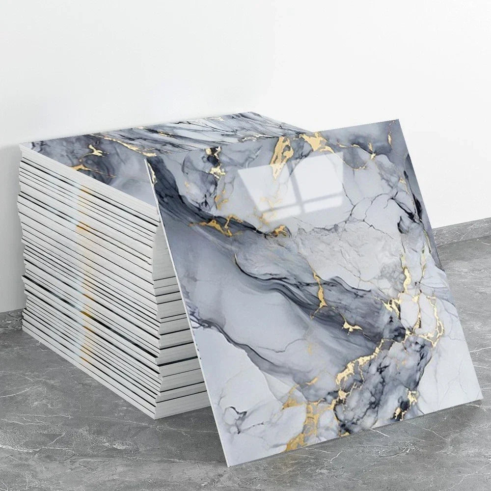 Waterproof Peel and Stick Marble Wall Tiles11.8x11.8 in Self Adhesive PVC Panels for Bathroom Kitchen and Living Room