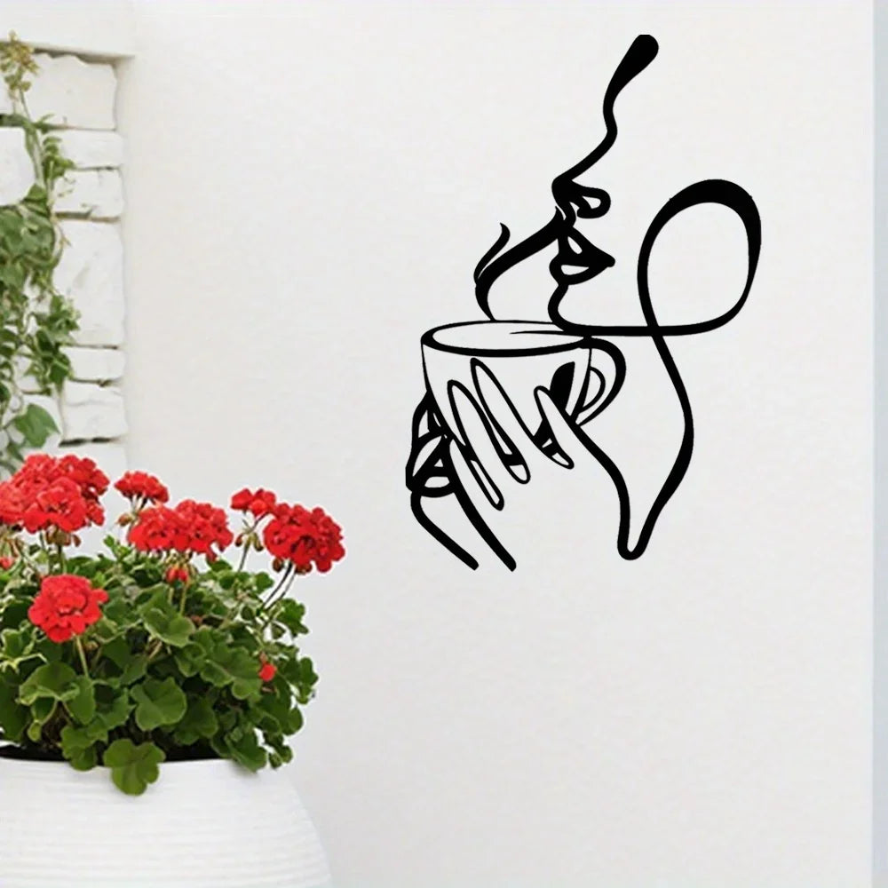 Elegant Woman Line Art Metal Wall Decor Black Iron Sculpture 15.75x10.59 Inch Modern Home Balcony Housewarming Artwork