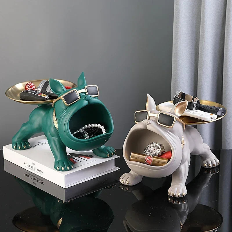 30cm/11.8inch Home Decor Bulldog Figurine Dog Statue Key Storage Box Animal Ornament Resin Craft Art Figurine Puppy Sculpture