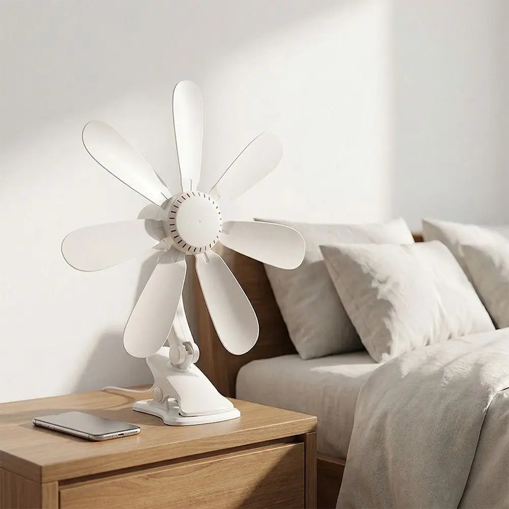 Strong Wind Portable Clip Fan Hollow-out Design Clip Fan Small Personal Fan Powerful Airflow Seven Leaves Personal Cooling Fan