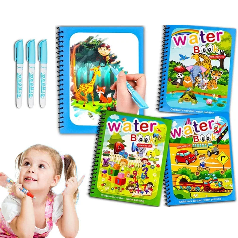 Magic Water Book with Pen Children Learning  Education Toy Baby Montessori Toys Drawing Coloring Books for Kids 2 To 4 Years Old