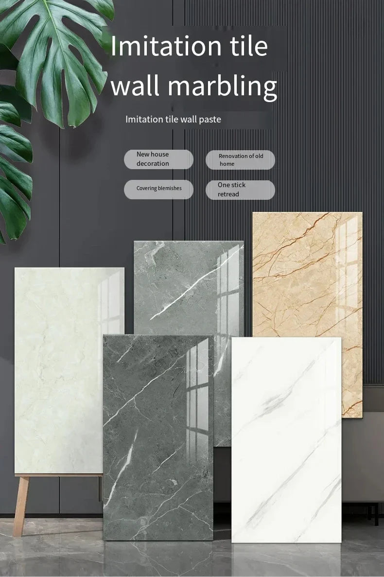 10-Pack Self-Adhesive Marble Tile Stickers – Waterproof 30x60cm PVC Peel-and-Stick Tiles for Kitchen & Bathroom Walls/Floors