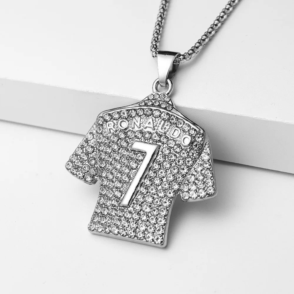 cr7 necklace Stainless Steel Titanium gold plated Crystals football Cristiano Ronaldo 7 jersey pendant necklace