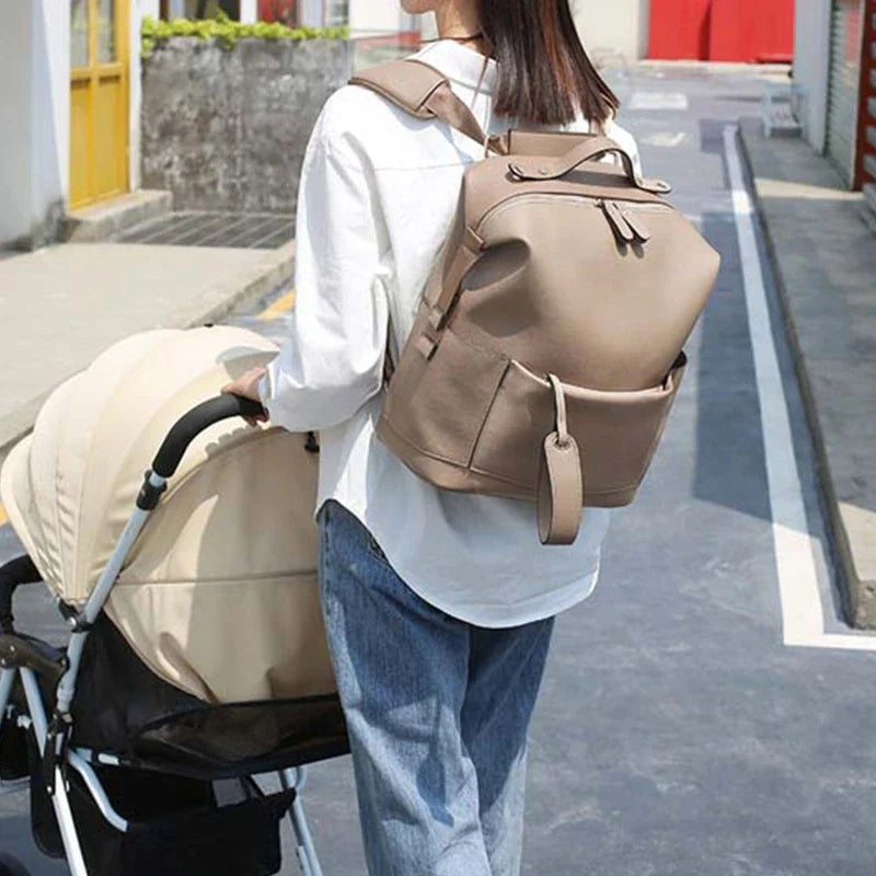 Chic Large Vegan Leather Diaper Bag with Changing Pad