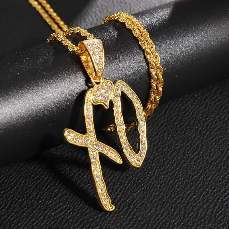 Exquisite Creative Bubble Letter Xo Inlaid White Zircon Pendant Necklace Men\\'s Fashion Casual Party Jewelry Holiday Gifts