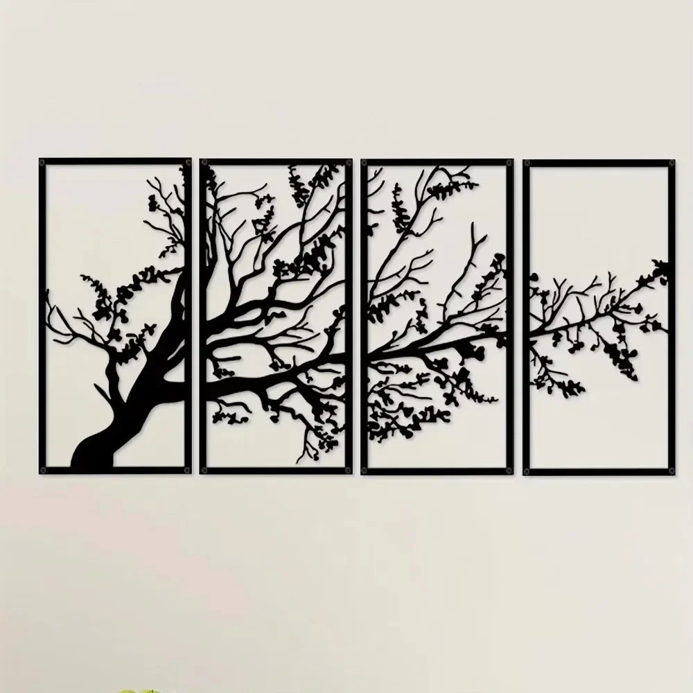 4-Piece Metal Wall Art Set Elegant Tree of Life Design Stunning Metal Tree Wall Decor for Interior Decoration and Modern Spaces