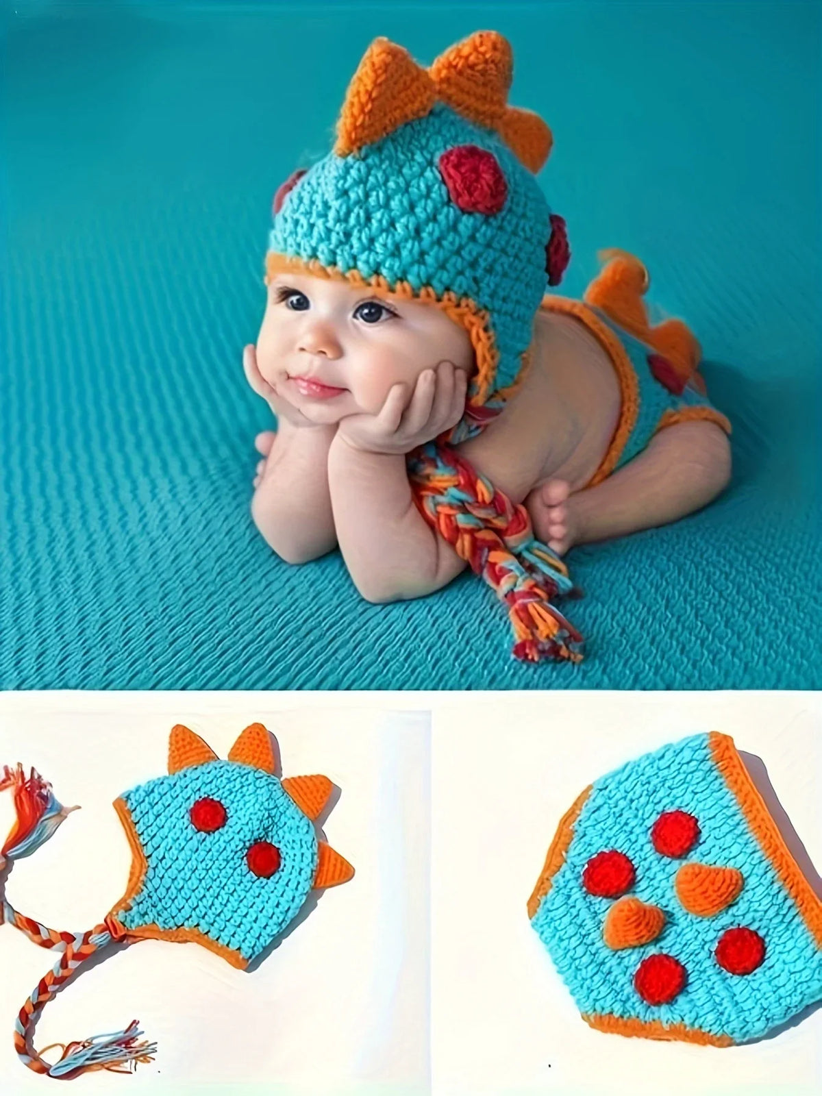 Newborn Dinosaur Crochet Outfit Handmade Baby - Dinosaur 0-3M product view