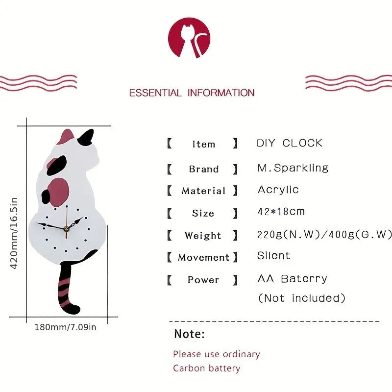 Black Cat Pendulum Wall Clock Moving product detail