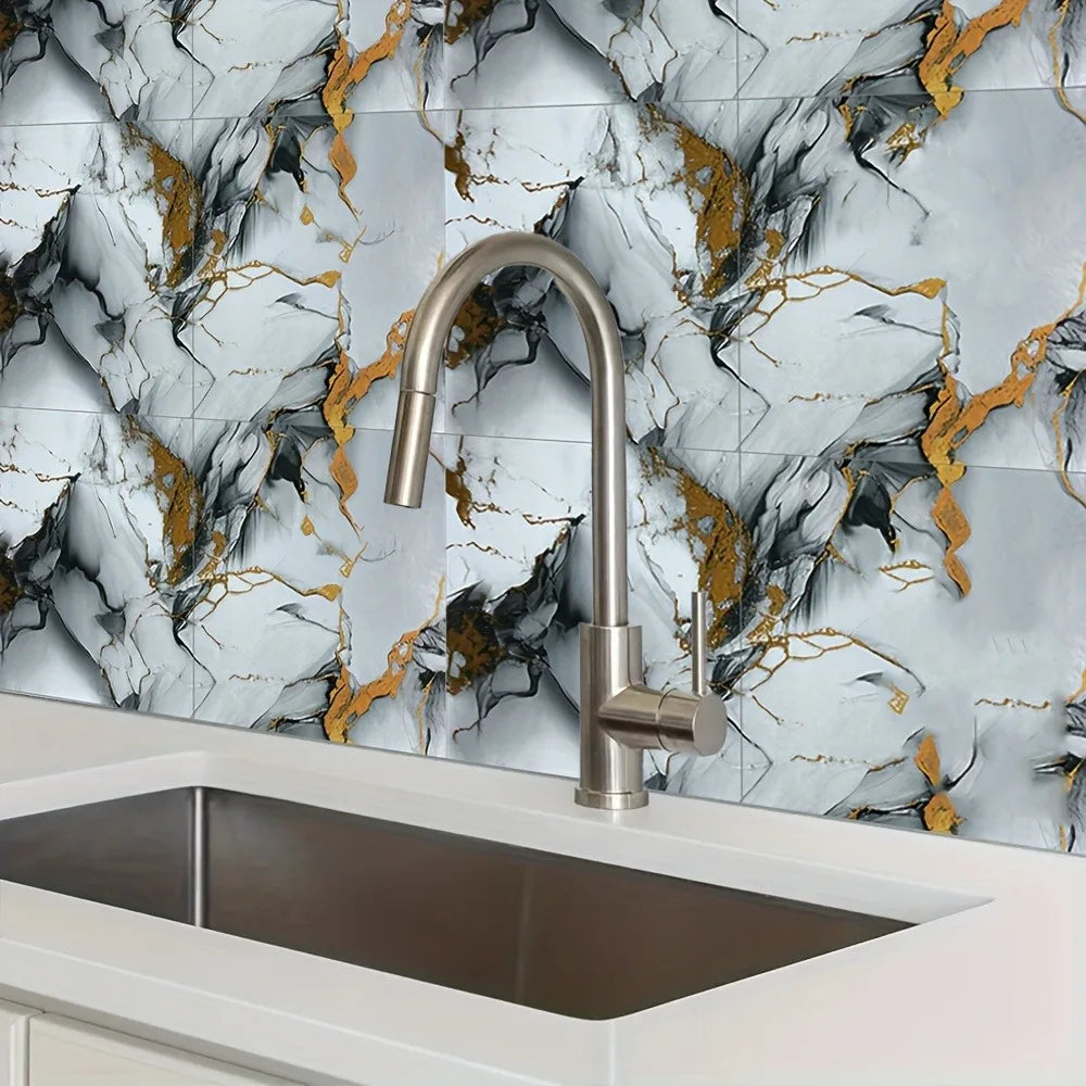 Marble Peel and Stick Backsplash Waterproof Washroom Wall Panels, Peel and Stick Tile, PVC Wall Panels for Kitchen