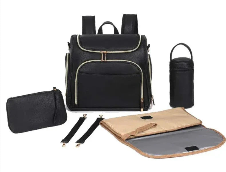 Premium Extra Large Vegan Leather Diaper Bag Tote Backpack