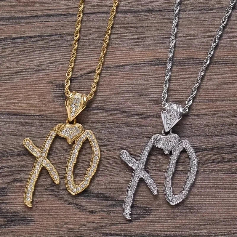 Exquisite Creative Bubble Letter Xo Inlaid White Zircon Pendant Necklace Men\\'s Fashion Casual Party Jewelry Holiday Gifts