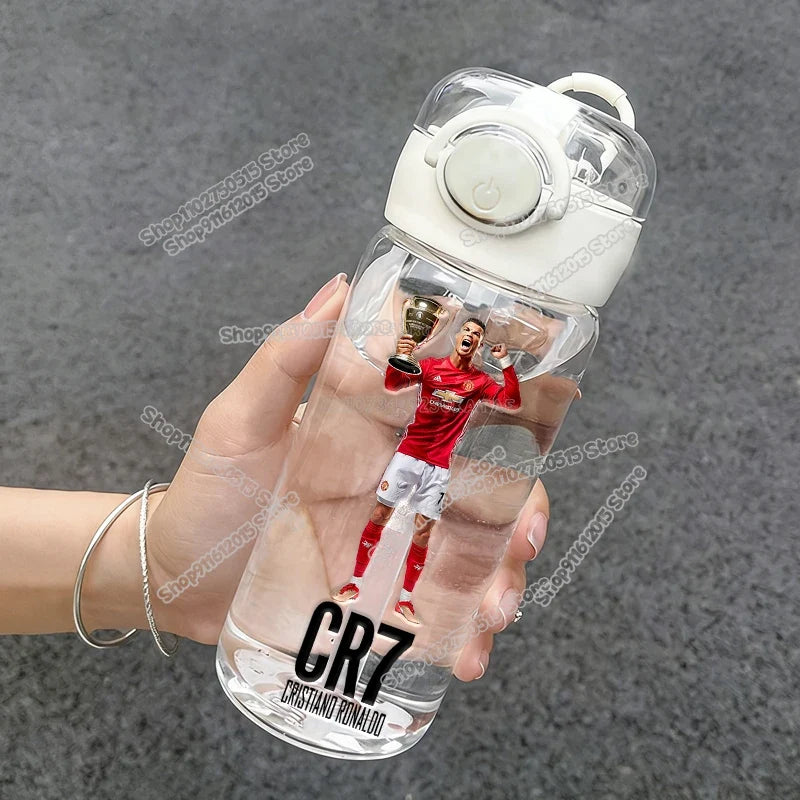 400ml CR7 Ronaldo Transparent Straw Bottle Football Star Outdoor Sport School Kid Water Cup Boy Girl Travel Fitness Drink Bottle