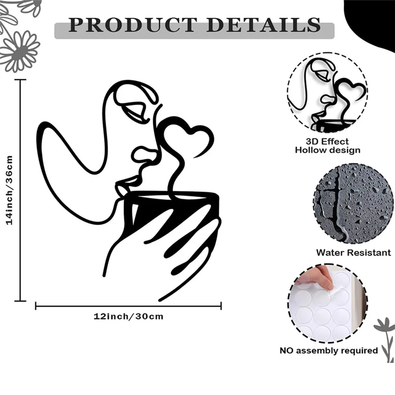 ABRE-Metal Coffee Wall Art Decor,Minimalist Women Drink Coffee Shape Wall Art, Modern Abstract Line Drawing Coffee Sculptures Du
