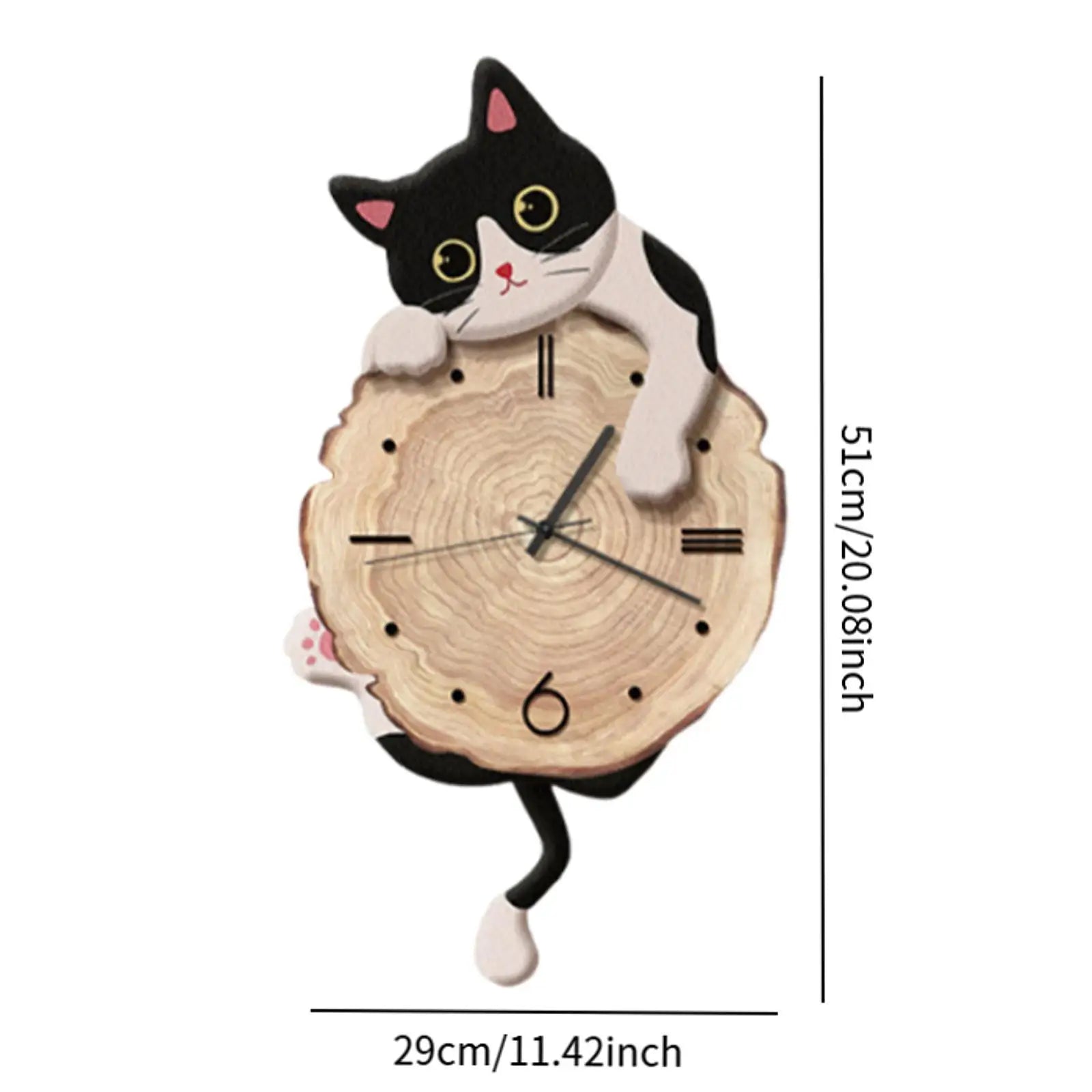 Cat Wall Clock Animal with Swinging Tail Cute Pendulum Decorative Clock for Kitchen Bedroom Dining Room Living Room Indoor