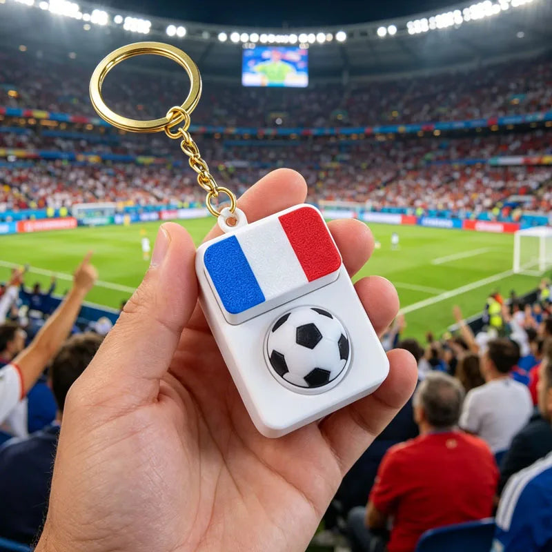 Spinning Soccer Clicker Keychain with Flag Pendant Stress Relief Fidget Toy for Fans Collectible Memorial Gift Boys Girls
