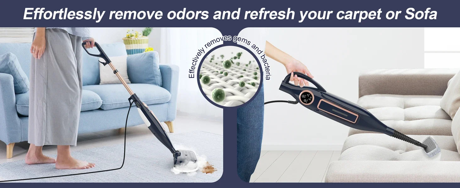 VM6 Steam Mop Cleaner with Rotating Mop Pads 1300W Powerful Floor Steamer 10 in 1 Lightweight Spin Mop High Temperature with Steam Blaster Technology LED Headlights for Home Hardwood Marble Floors