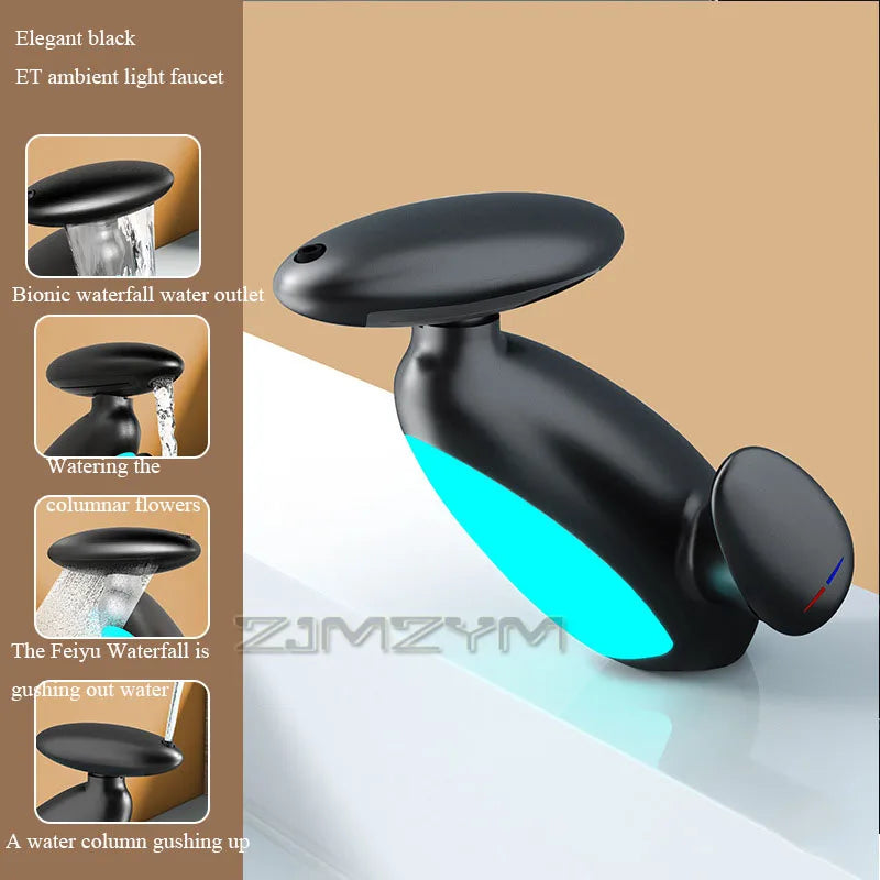4Modes Outlet LED Basin Faucet 360° Rotatable Pulled Out Tap Temperature Sensitive Sink Faucets Drip-proof Hot Cold Switch Mixer