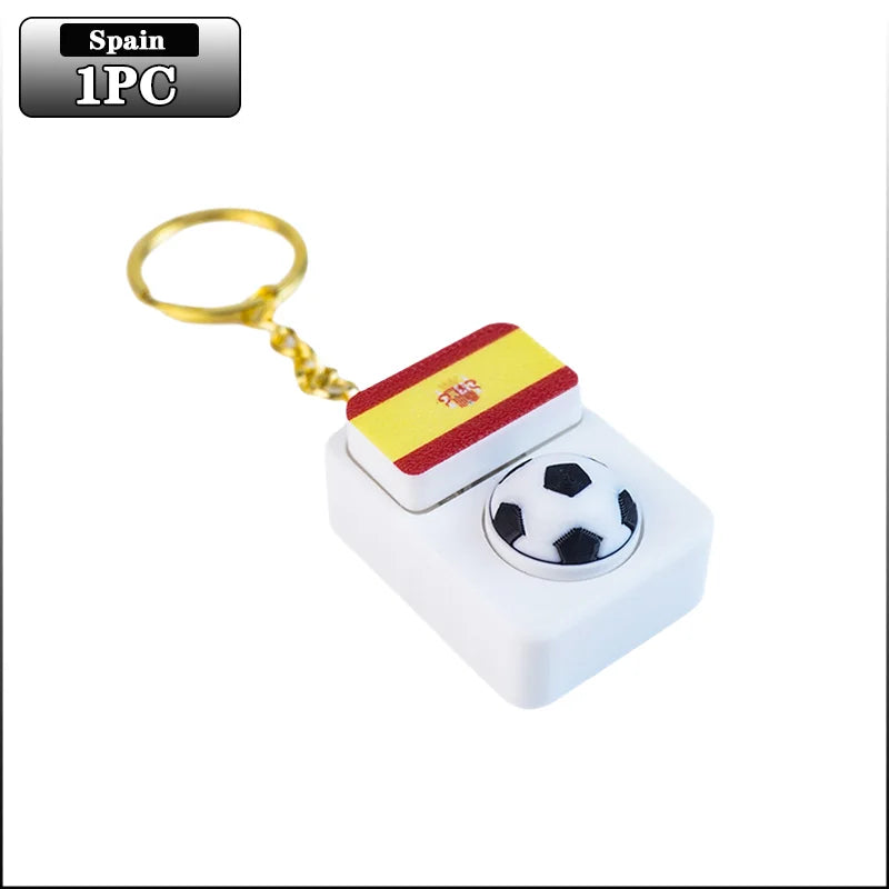 Spinning Soccer Clicker Keychain with Flag Pendant Stress Relief Fidget Toy for Fans Collectible Memorial Gift Boys Girls