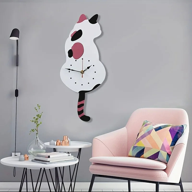 1pc Whimsical Black Cat Pendulum Wall Clock with Moving Tail - Fun and Unique Home Decor for Living Room Office Café and Bedroom