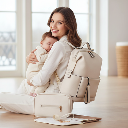 Chic Large Vegan Leather Diaper Bag with Changing Pad
