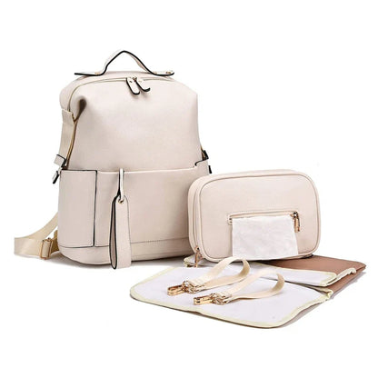 Chic Large Vegan Leather Diaper Bag with Changing Pad