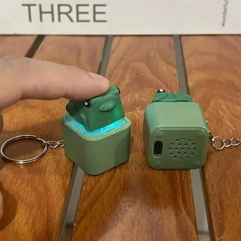 Croaking Frog Fidget Toy Keychain Rechargeable Frog Keychain with Sound & LED Lights, Funny Frog Keyboard Clicker Stress Relief