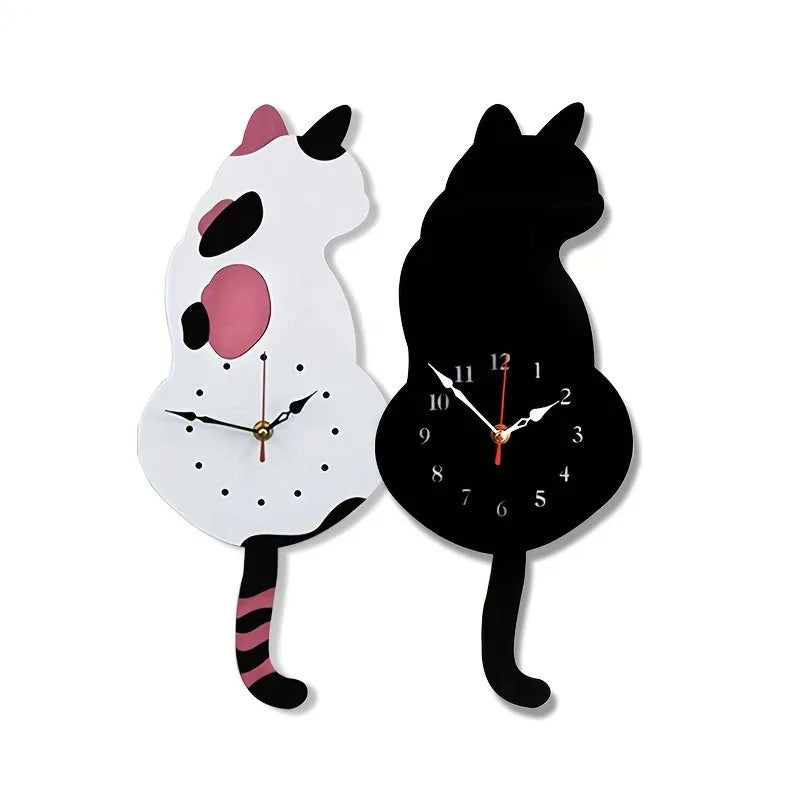 Black Cat Pendulum Wall Clock Moving - WHITE 42X18cm product view