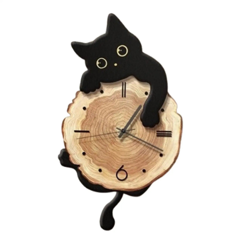 Cat Wall Clock Animal with Swinging Tail Cute Pendulum Decorative Clock for Kitchen Bedroom Dining Room Living Room Indoor
