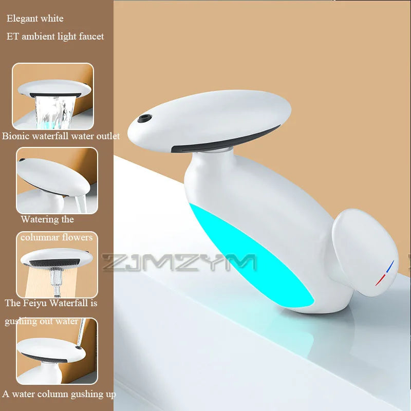 4Modes Outlet LED Basin Faucet 360° Rotatable Pulled Out Tap Temperature Sensitive Sink Faucets Drip-proof Hot Cold Switch Mixer