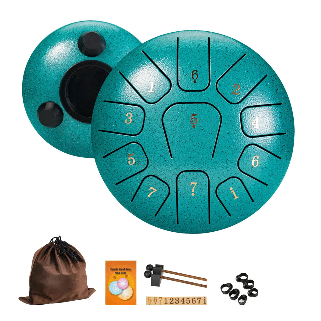 Miwayer 6" Rain Drum Pro Kit | 11-Note Steel Tongue Drum Sound Healing Instrument | Yoga/Medical/Outdoor/Anxiety Relief Tool