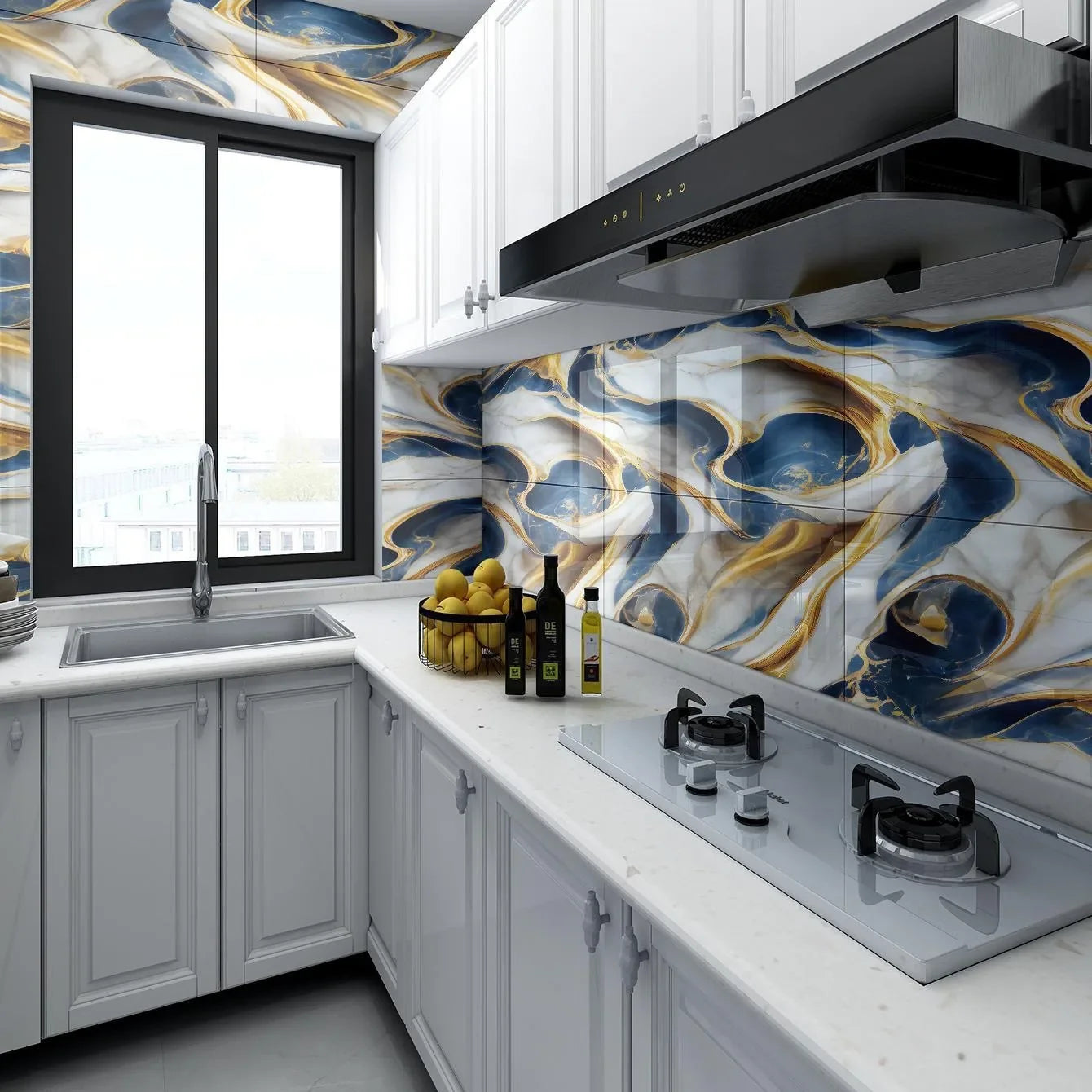 Waterproof Peel and Stick Marble Wall Tiles11.8x11.8 in Self Adhesive PVC Panels for Bathroom Kitchen and Living Room