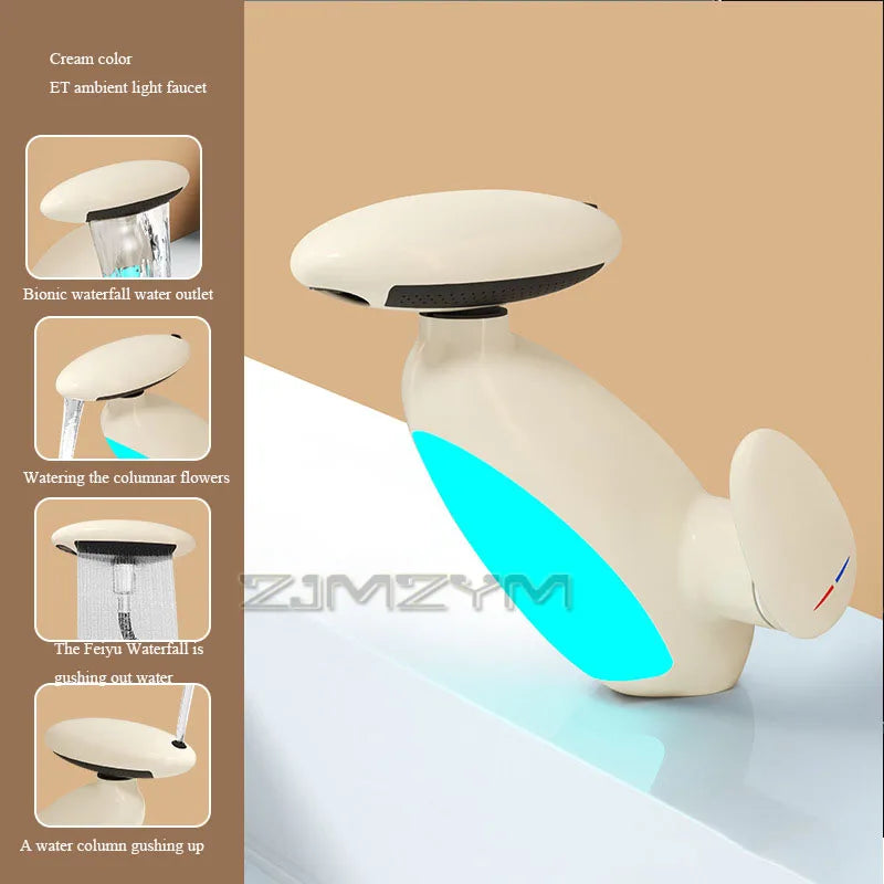 4Modes Outlet LED Basin Faucet 360° Rotatable Pulled Out Tap Temperature Sensitive Sink Faucets Drip-proof Hot Cold Switch Mixer