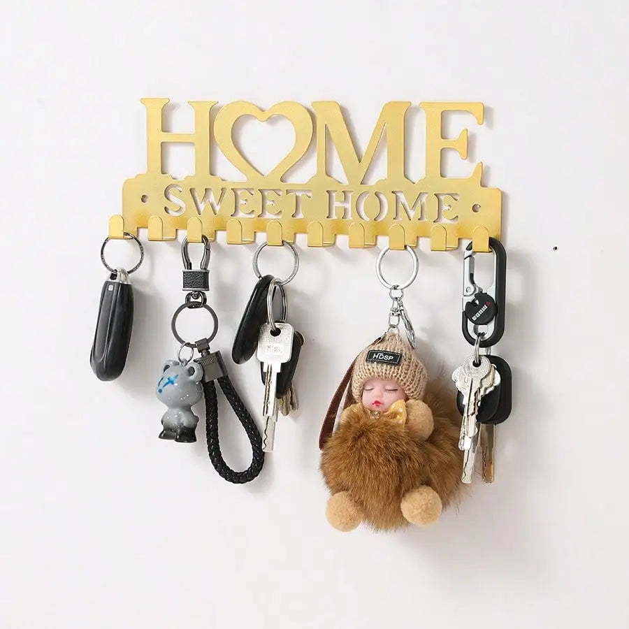 1pc Black Key Holder Wall Mounted Storage Rack, Metal Art Decorative Hook For Coats, Hats, Entrance Hallway