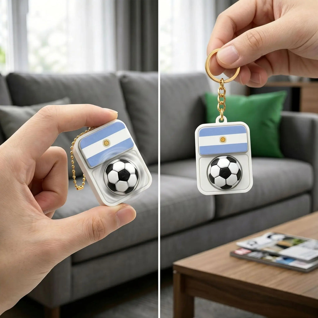 Spinning Soccer Clicker Keychain with Flag Pendant Stress Relief Fidget Toy for Fans Collectible Memorial Gift Boys Girls