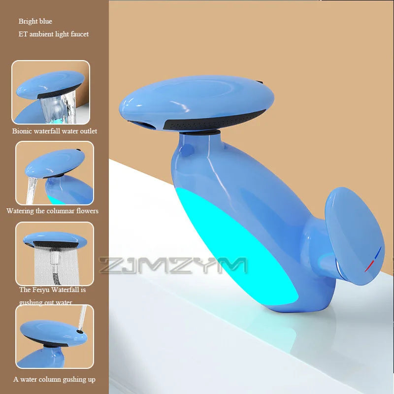 4Modes Outlet LED Basin Faucet 360° Rotatable Pulled Out Tap Temperature Sensitive Sink Faucets Drip-proof Hot Cold Switch Mixer