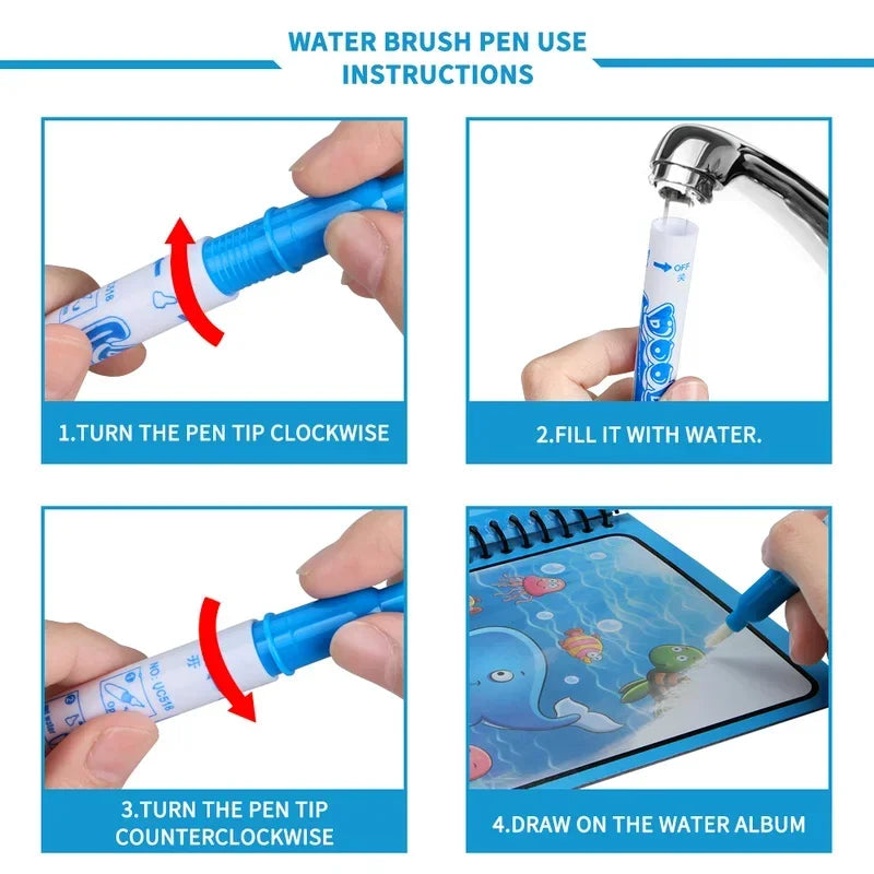Magic Water Book with Pen Children Learning  Education Toy Baby Montessori Toys Drawing Coloring Books for Kids 2 To 4 Years Old