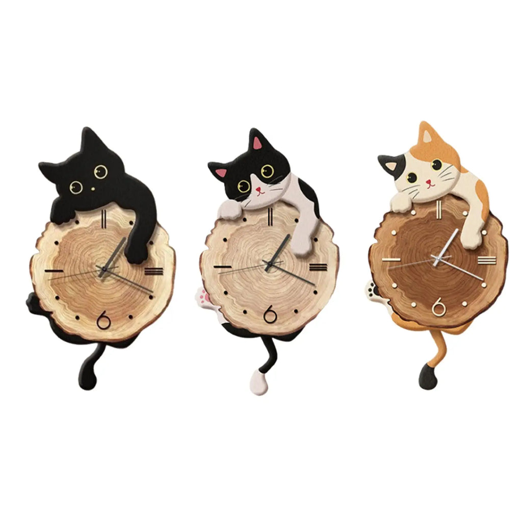 Cat Wall Clock Animal with Swinging Tail Cute Pendulum Decorative Clock for Kitchen Bedroom Dining Room Living Room Indoor