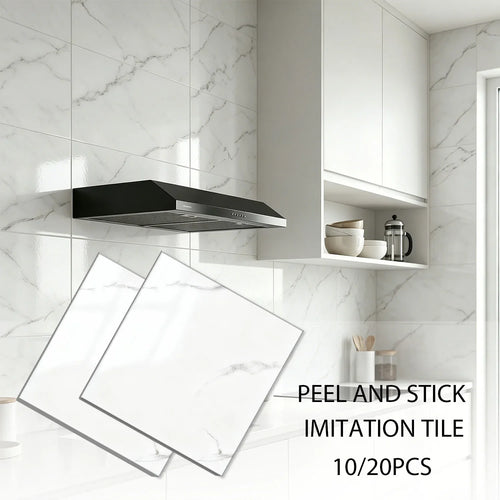 10/20pcs Peel and Stick Backsplash Tiles White Marble Wall Tiles Self Adhesive Wall Stick on Backsplash for Kitchen Bathroom