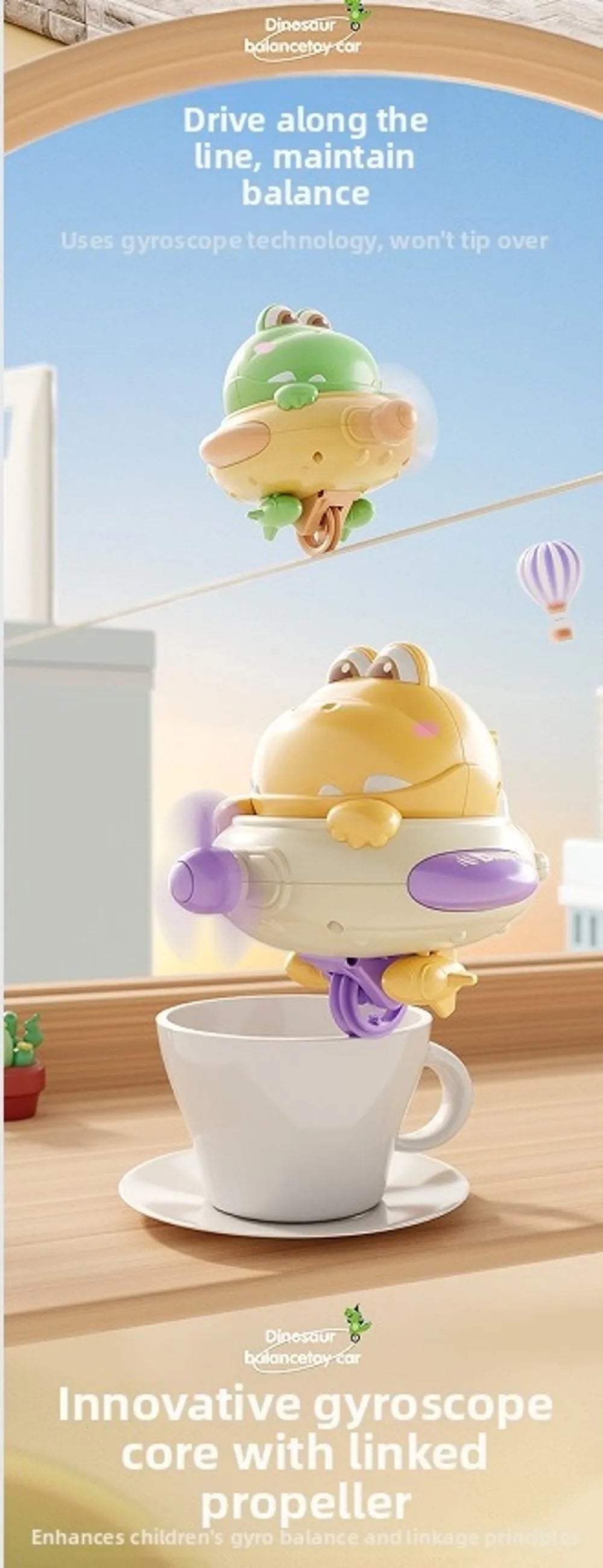 Cartoon Electric Balancing Dinosaur Toy Rechargeable Unicycle Balanced Spinning Top Toy Self-Balancing Tightrope Walking Toys