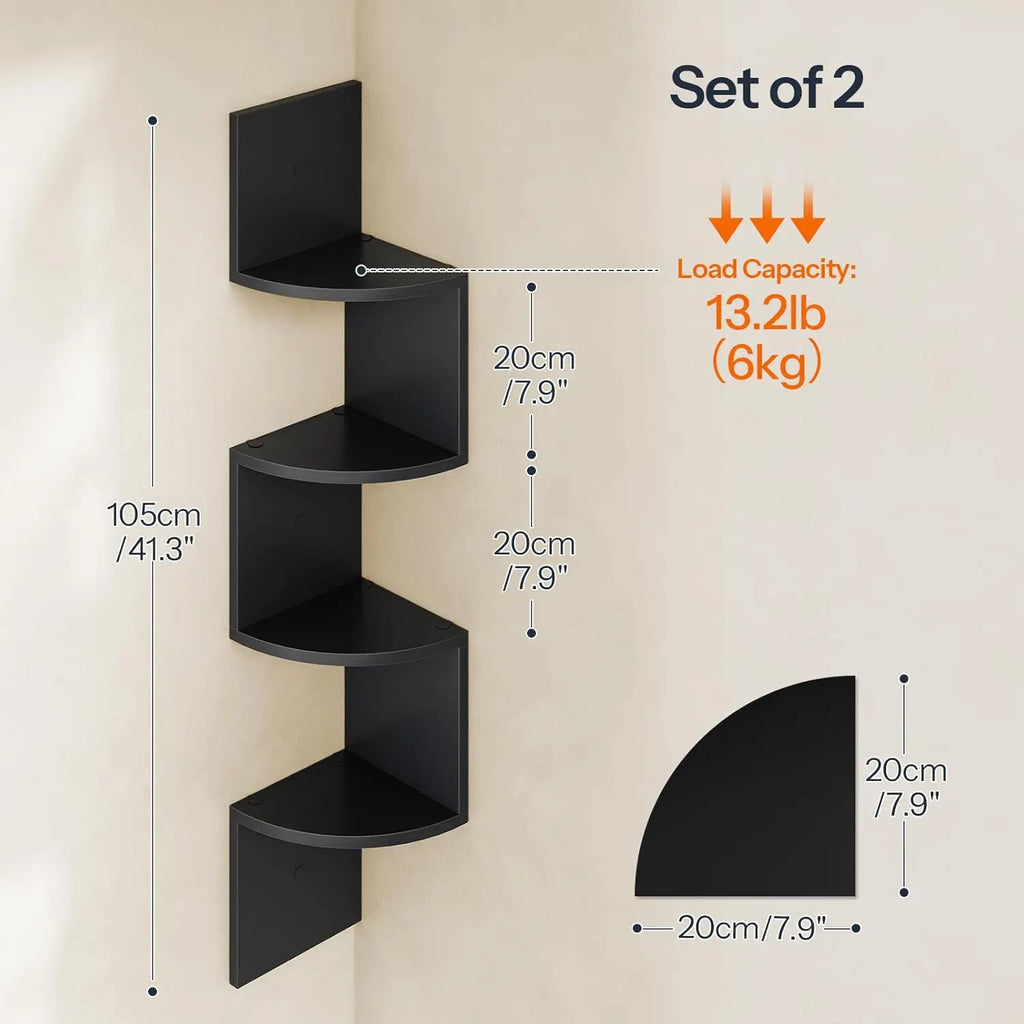 Space Saving Storage for Bedroom, Living Room, Bathroom, Home Office 5-Tier Corner Shelf, Wall Mounted Floating Shelves