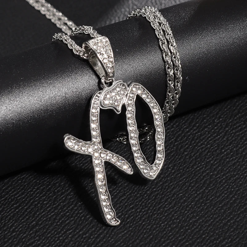 Exquisite Creative Bubble Letter Xo Inlaid White Zircon Pendant Necklace Men\\'s Fashion Casual Party Jewelry Holiday Gifts