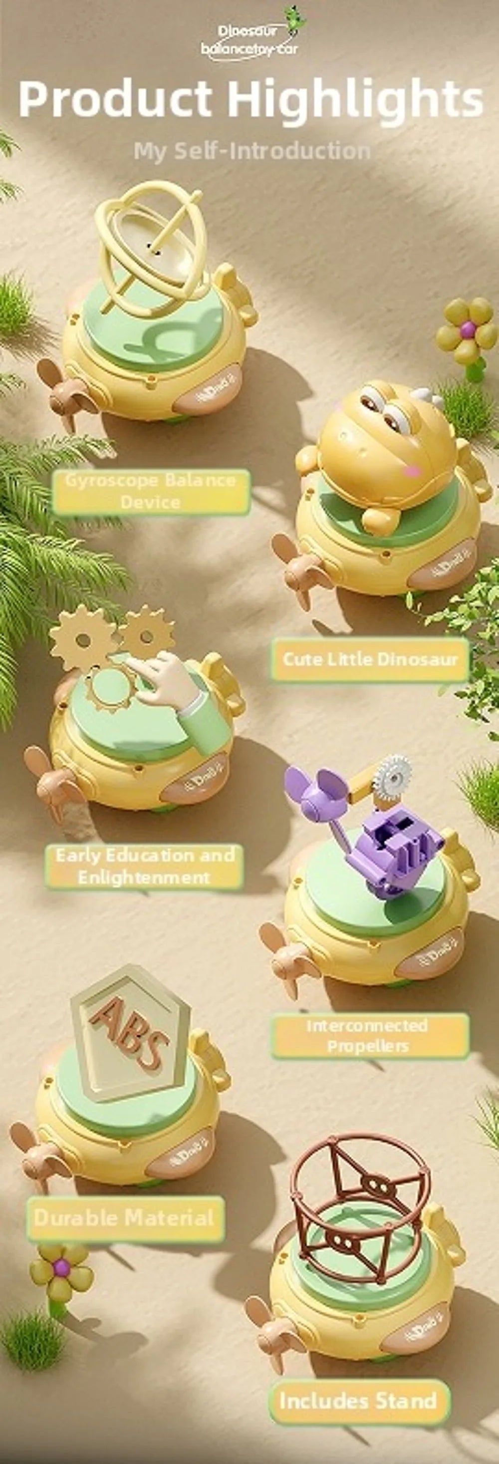 Cartoon Electric Balancing Dinosaur Toy Rechargeable Unicycle Balanced Spinning Top Toy Self-Balancing Tightrope Walking Toys