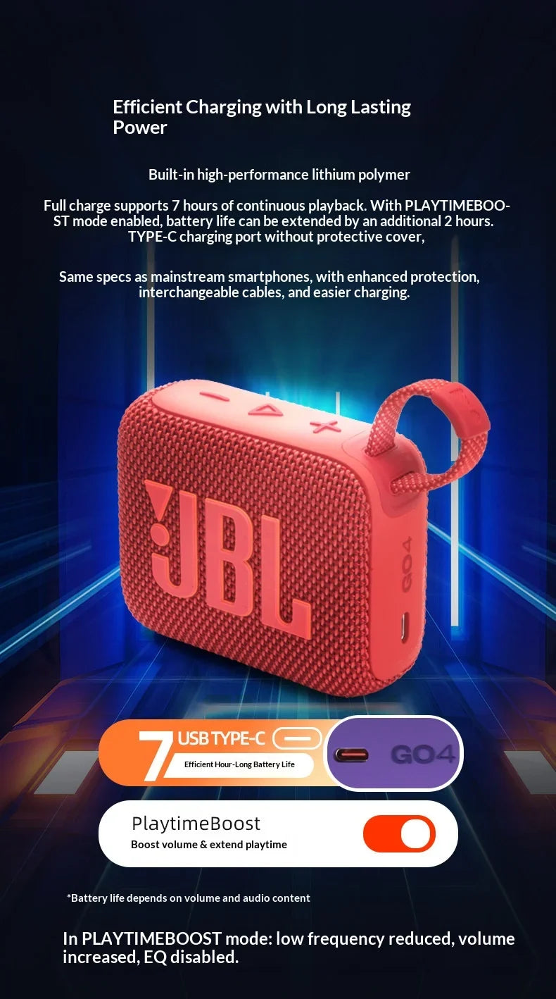 JBL Go 4 Compact large-volume audio system with low power consumption operation and full-device compatibility