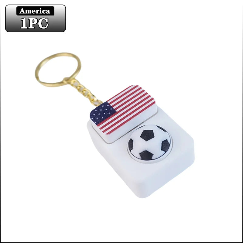 Spinning Soccer Clicker Keychain with Flag Pendant Stress Relief Fidget Toy for Fans Collectible Memorial Gift Boys Girls